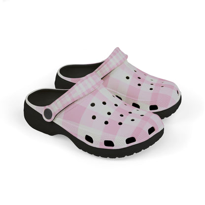 Kids Pink Gingham EVA Foam Clogs — Lightweight Slip-On Shoes