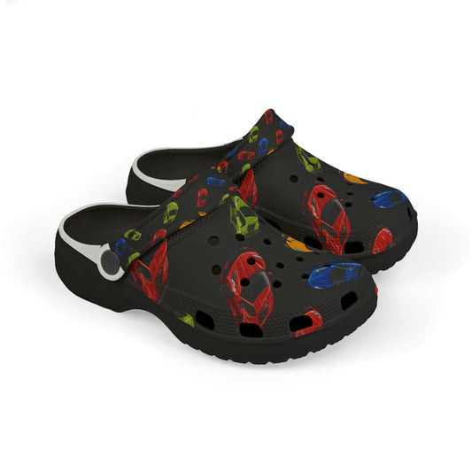Kids Car Print Foam Clogs — Colorful Toy Car Slip-On Sandals