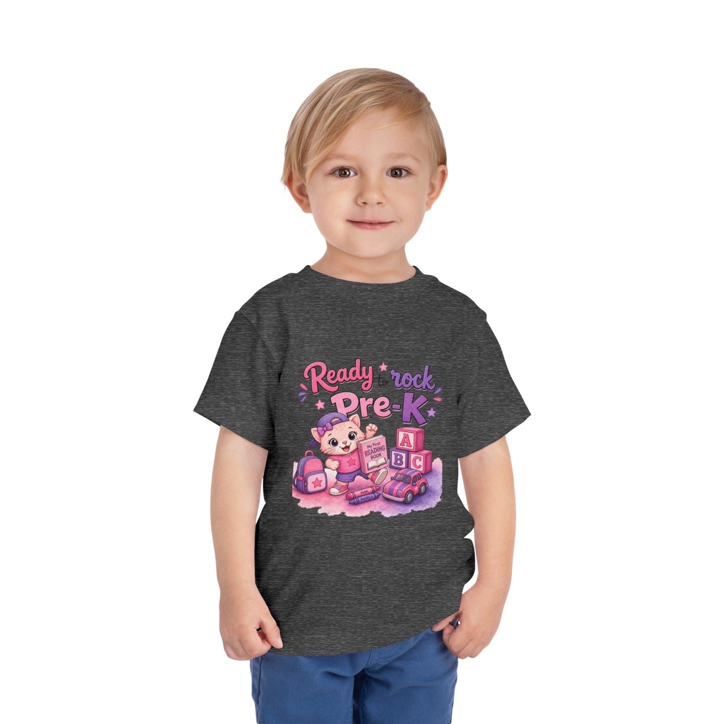 Ready to Rock Pre-K Girl Toddler Tee — Back to School Cat Shirt
