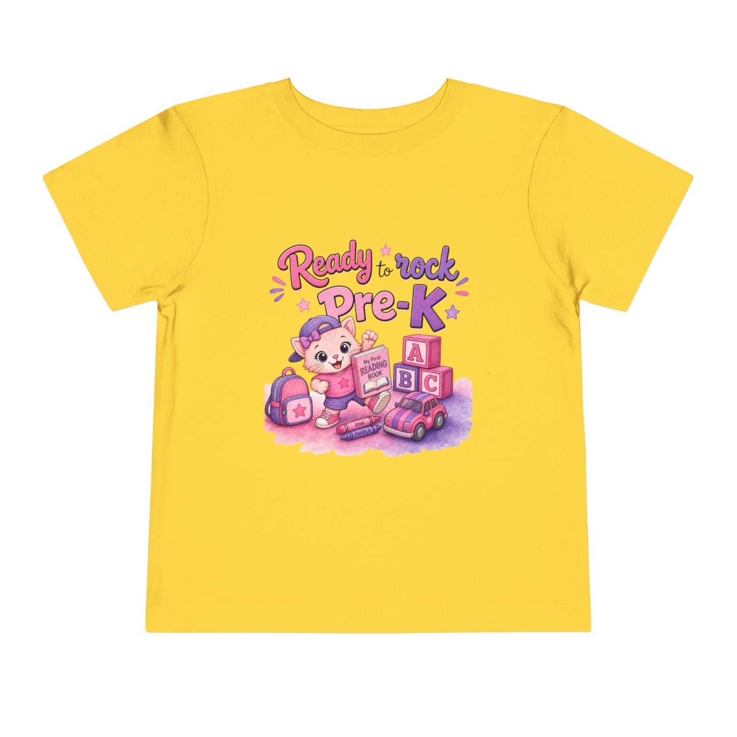 Ready to Rock Pre-K Girl Toddler Tee — Back to School Cat Shirt