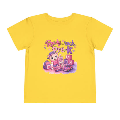 Ready to Rock Pre-K Girl Toddler Tee — Back to School Cat Shirt