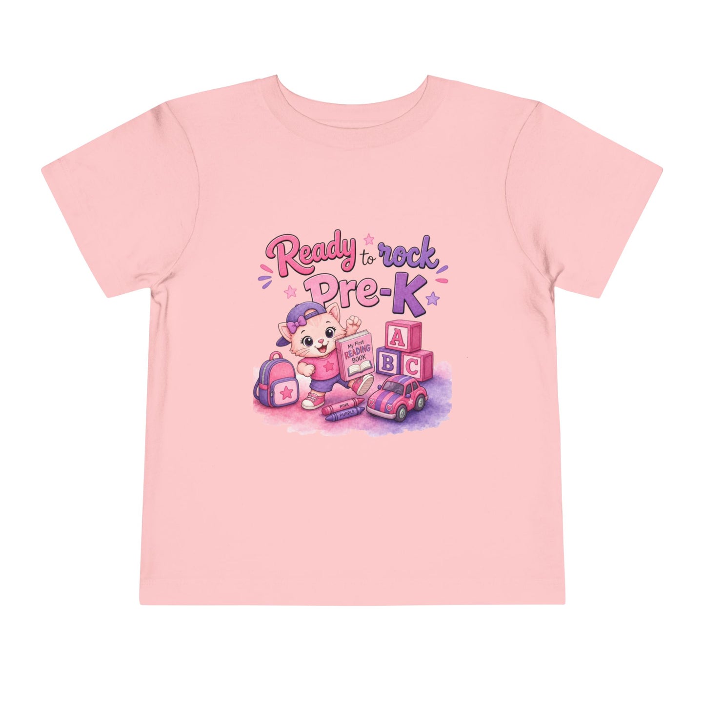 Ready to Rock Pre-K Girl Toddler Tee — Back to School Cat Shirt