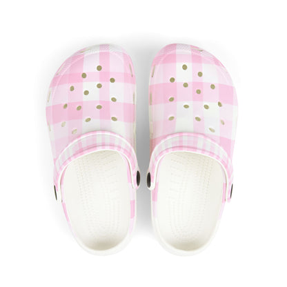 Kids Pink Gingham EVA Foam Clogs — Lightweight Slip-On Shoes