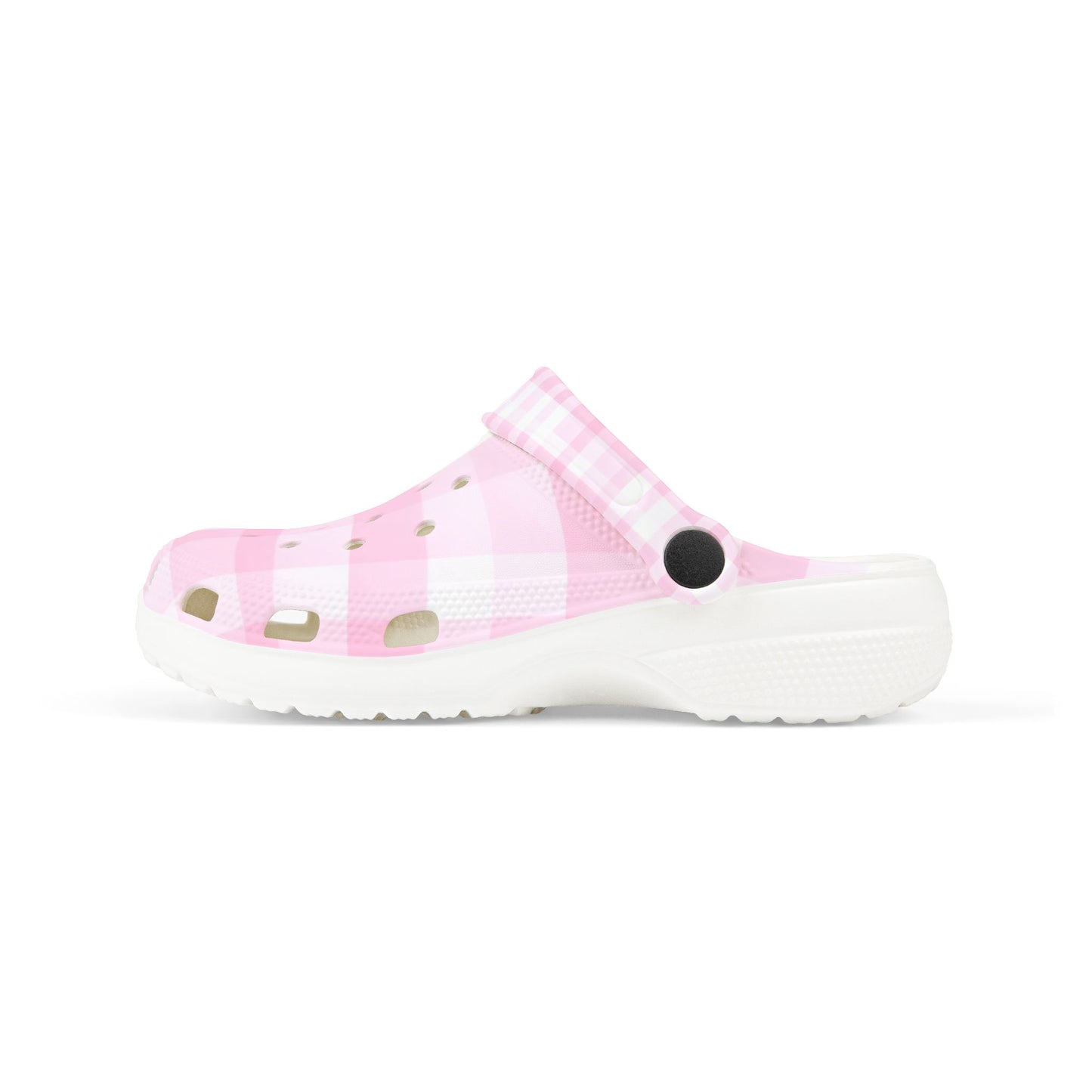 Kids Pink Gingham EVA Foam Clogs — Lightweight Slip-On Shoes