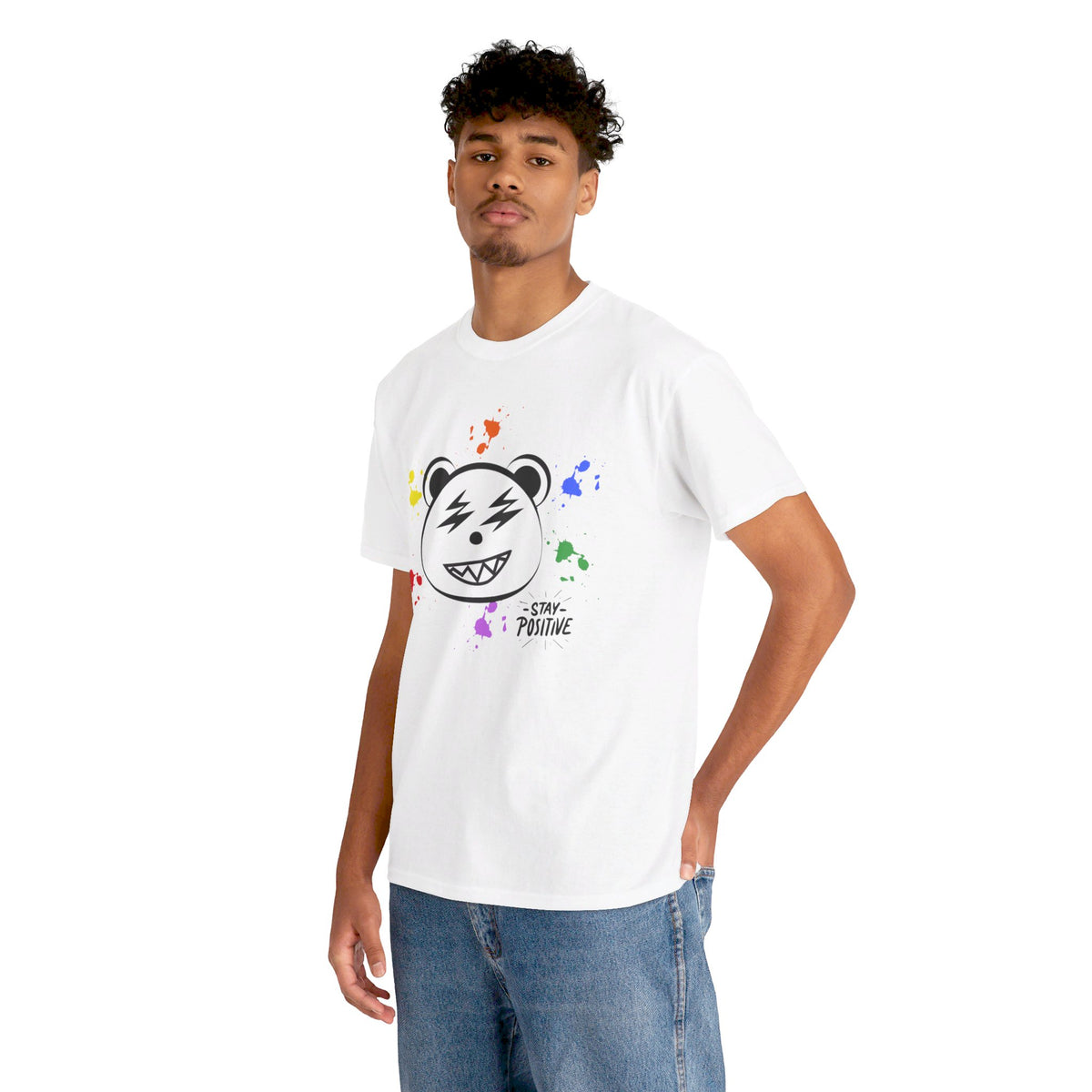 Custom Cotton Tee with Cool Bear/stay positive