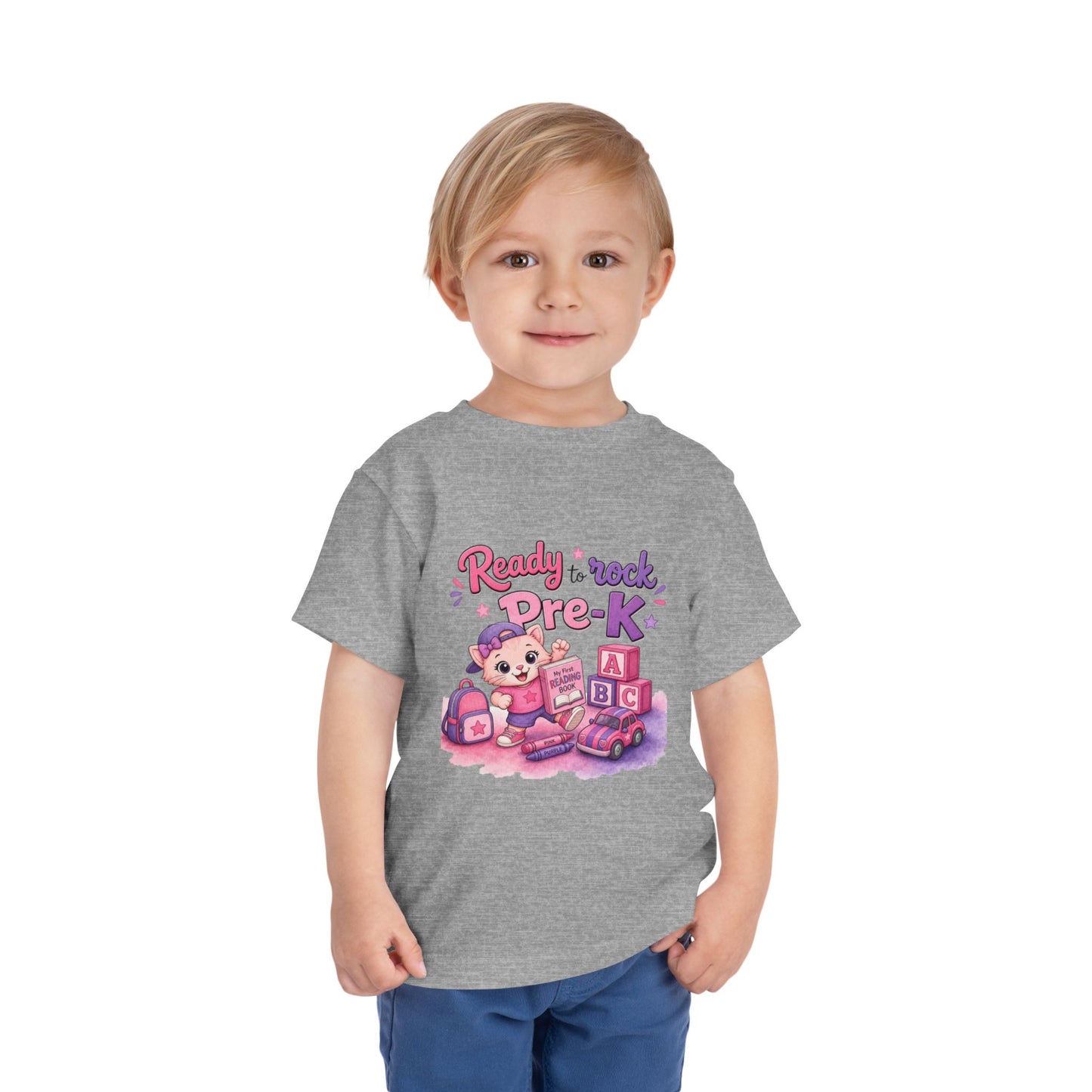 Ready to Rock Pre-K Girl Toddler Tee — Back to School Cat Shirt