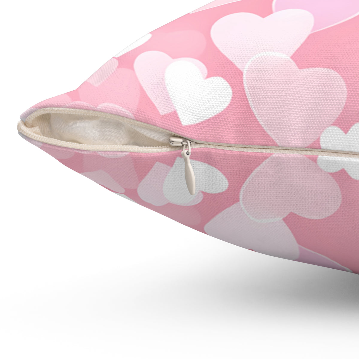 Spun Polyester Square Pillow with light pink hearts