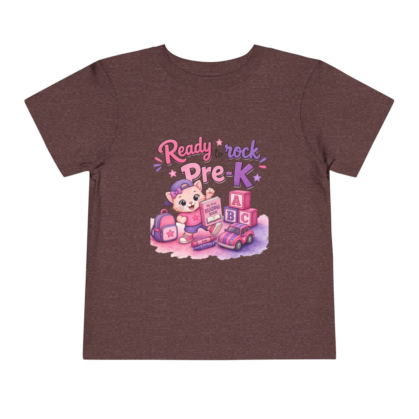 Ready to Rock Pre-K Girl Toddler Tee — Back to School Cat Shirt
