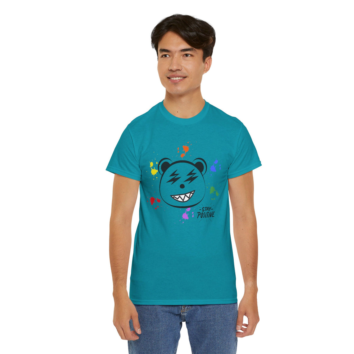 Custom Cotton Tee with Cool Bear/stay positive