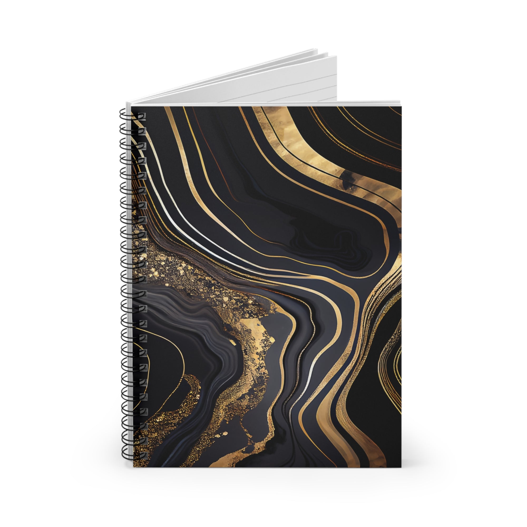 Spiral Notebook Black and gold marble design