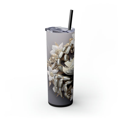 Skinny Tumbler with Straw, 20oz Zodiac Cancer (white)