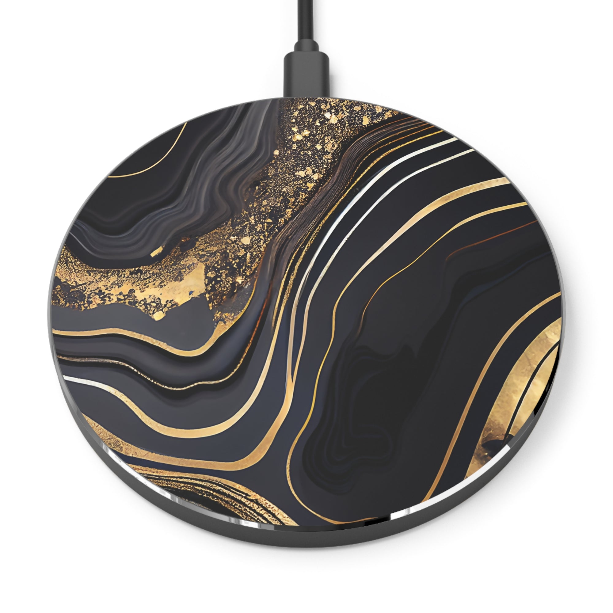 Wireless Charger black and gold marble design
