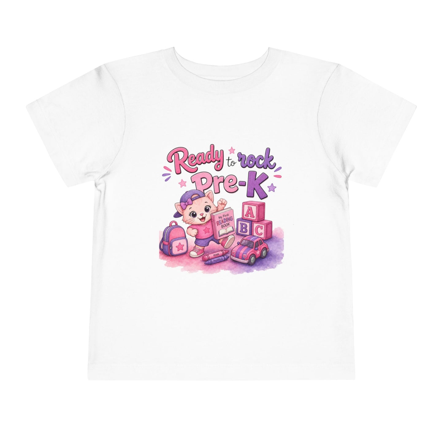 Ready to Rock Pre-K Girl Toddler Tee — Back to School Cat Shirt