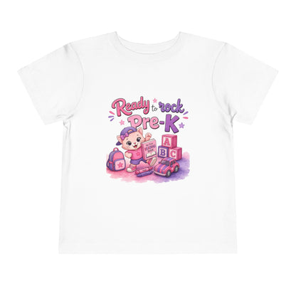 Ready to Rock Pre-K Girl Toddler Tee — Back to School Cat Shirt