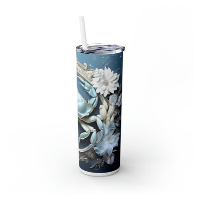 Skinny Tumbler with Straw, 20oz Zodiac Cancer (blue)