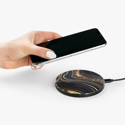 Wireless Charger black and gold marble design