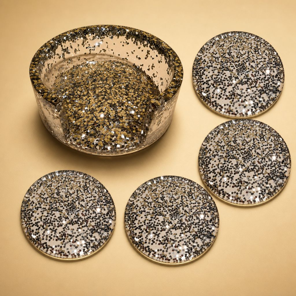 Silver glitter coaster set