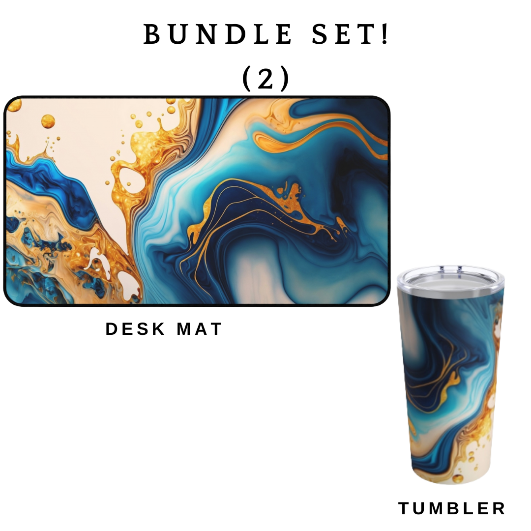 Bundle Set Desk Mat and Tumbler (Blue and gold)