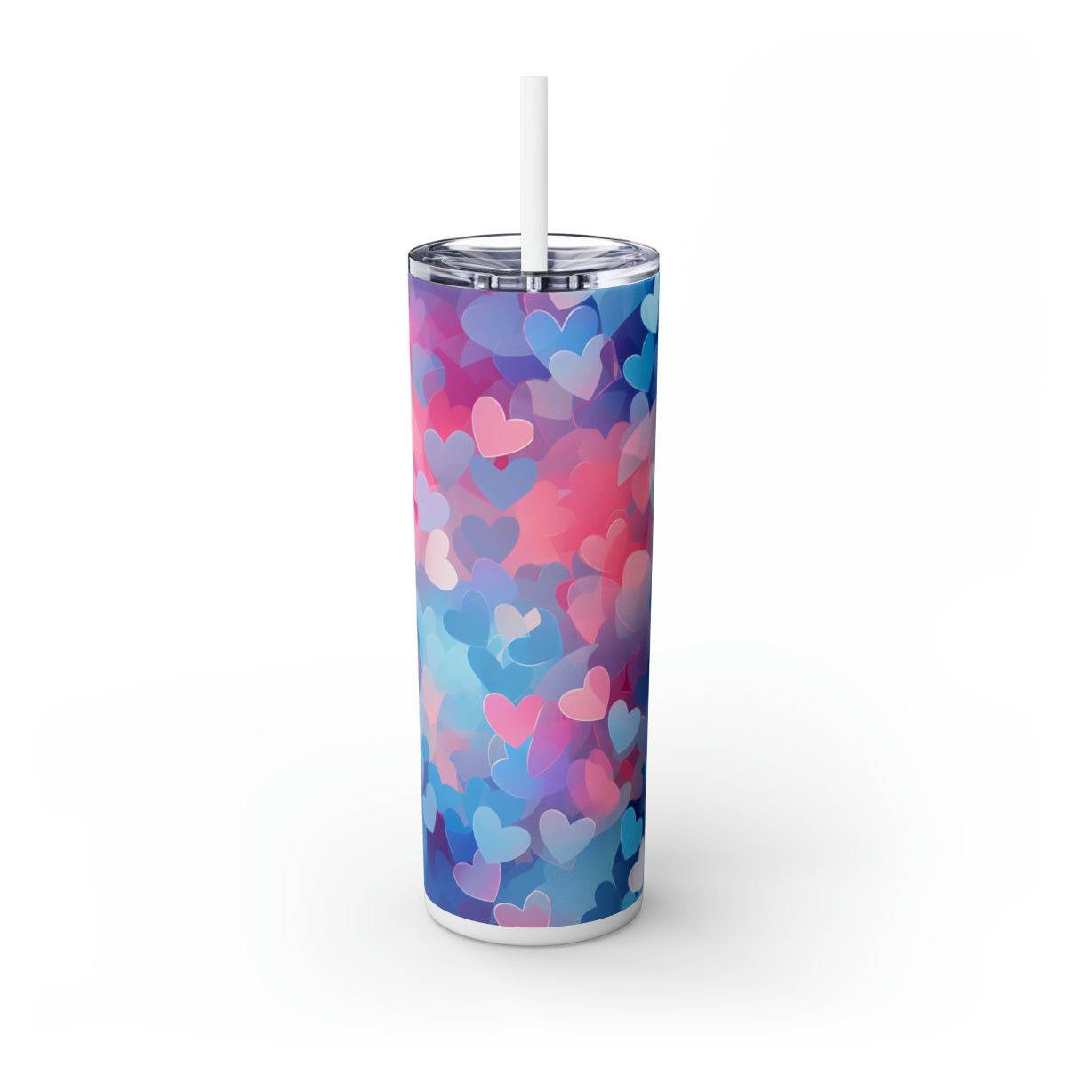 Skinny Tumbler with Straw, 20oz with Colorful hearts