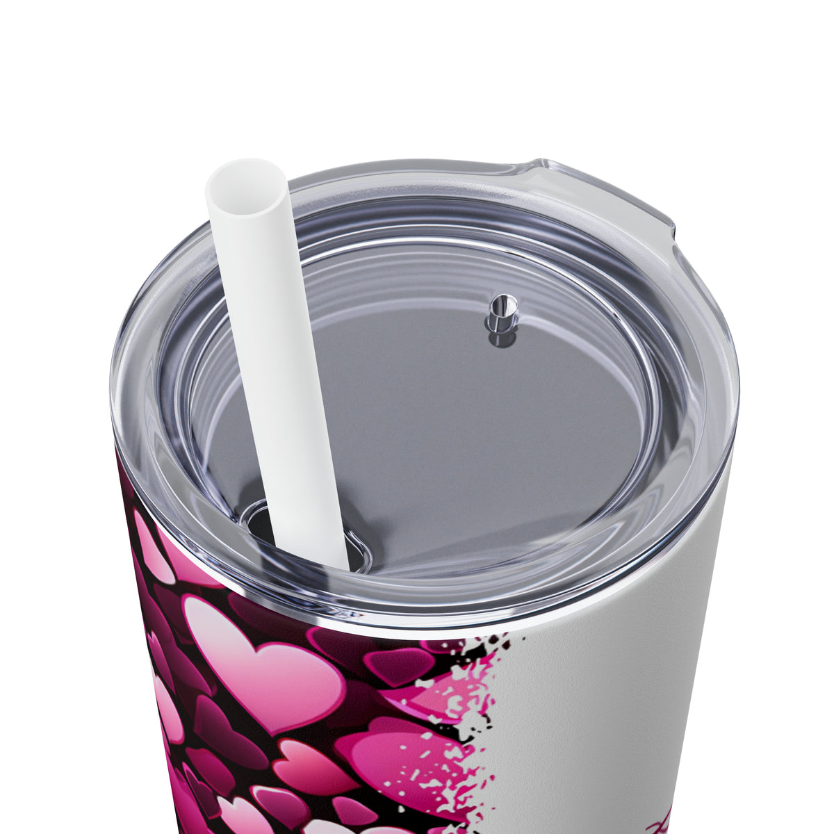 Skinny Tumbler with Straw, 20oz Pink hearts (dark)