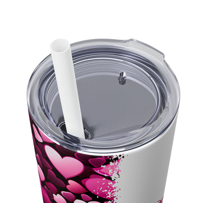 Skinny Tumbler with Straw, 20oz Pink hearts (dark)