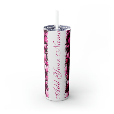 Skinny Tumbler with Straw, 20oz Pink hearts (dark)