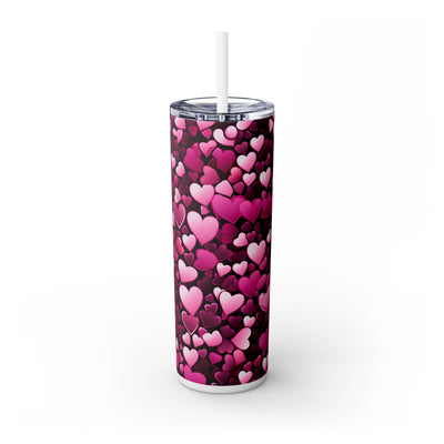 Skinny Tumbler with Straw, 20oz Pink hearts (dark)