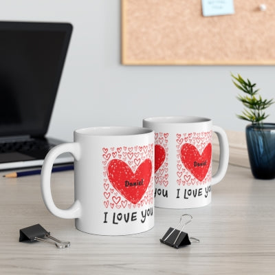 Mug with I love you hearts (personalize) 11oz