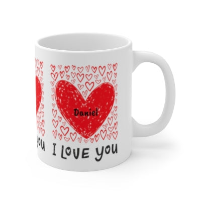 Mug with I love you hearts (personalize) 11oz