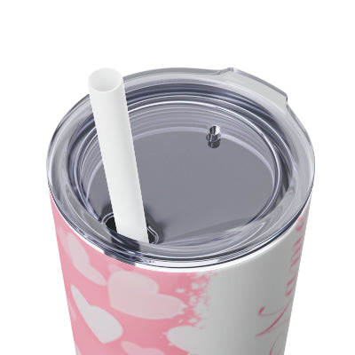 Skinny Tumbler with Straw, 20oz Light pink hearts