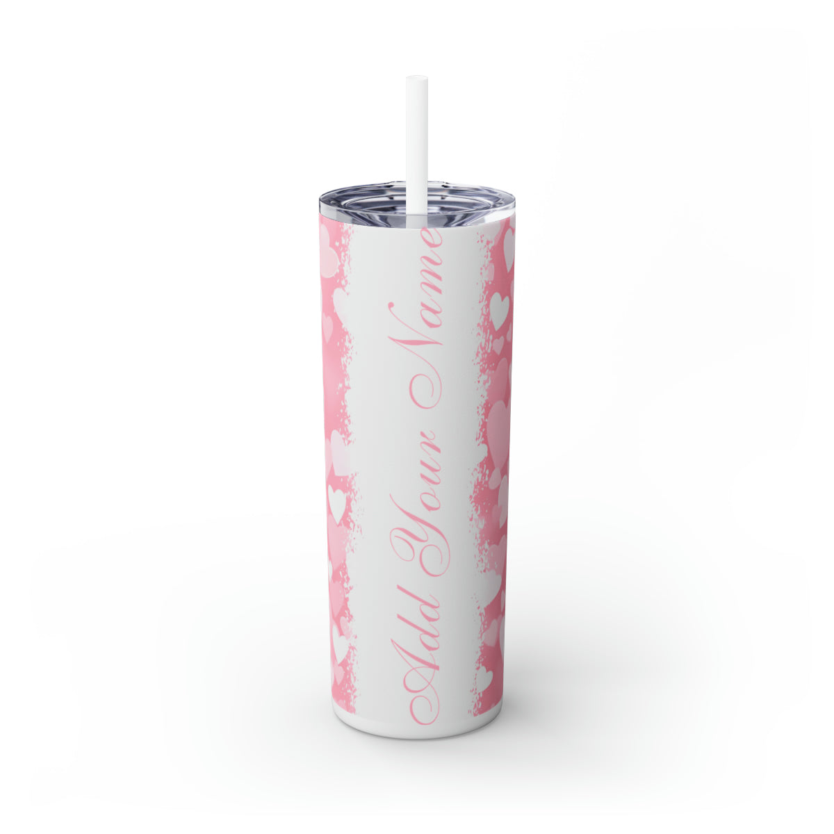 Skinny Tumbler with Straw, 20oz Light pink hearts