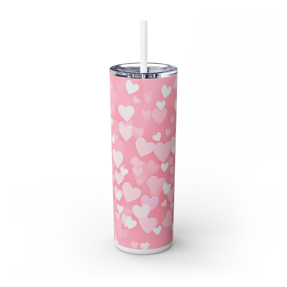 Skinny Tumbler with Straw, 20oz Light pink hearts