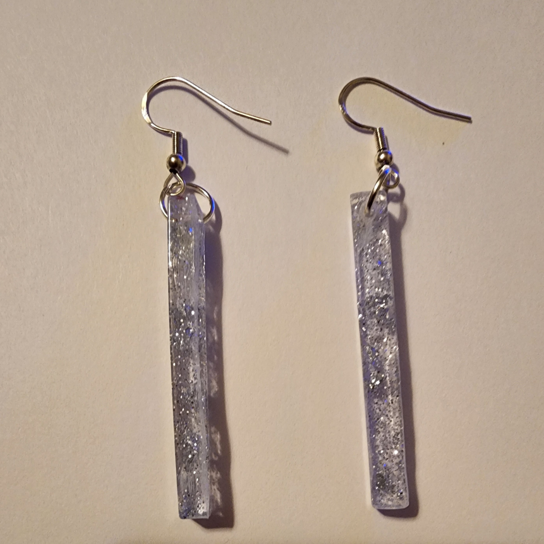 Long Clear/silver glitter dangle Earrings