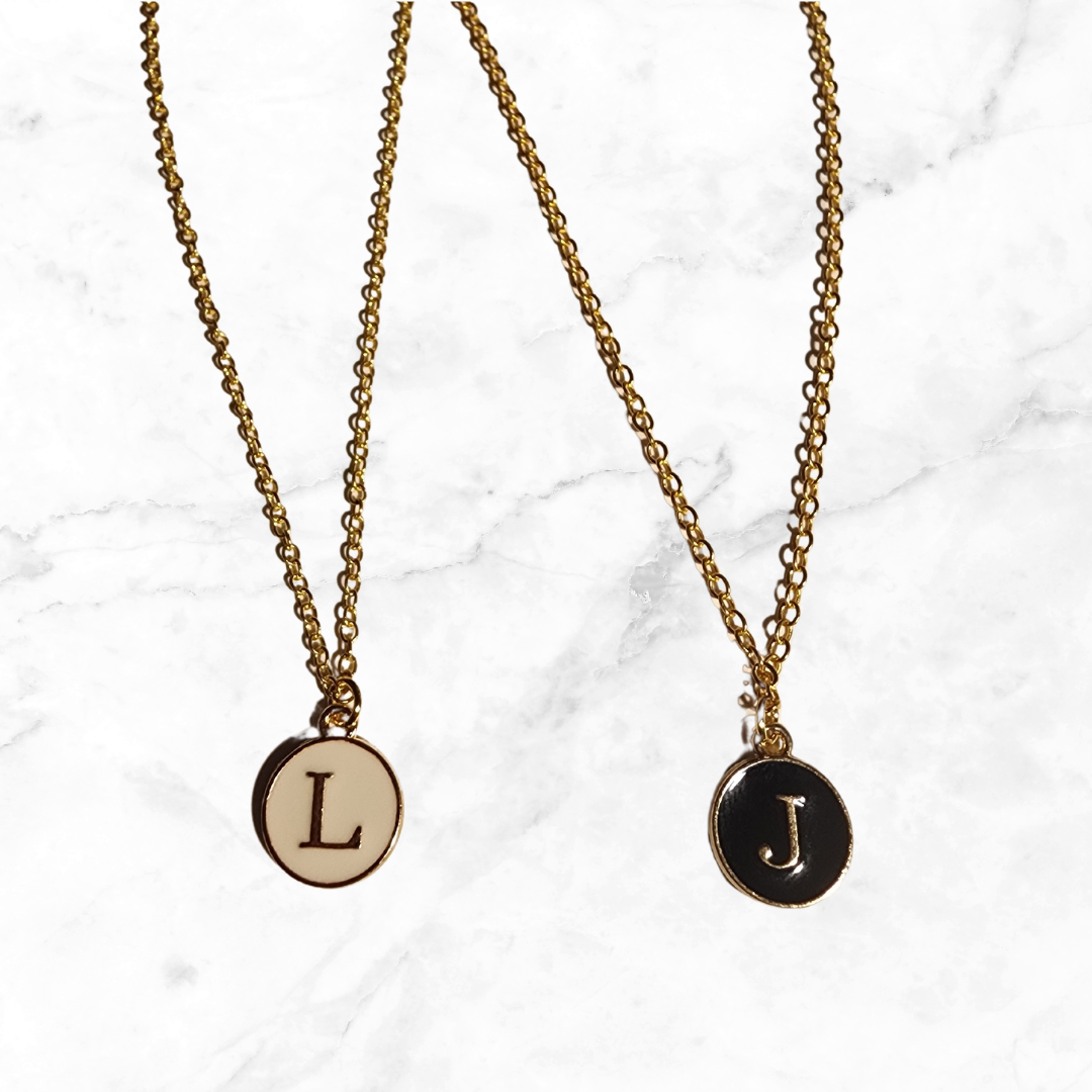 Small round initial letter necklace