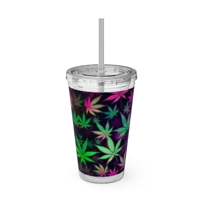 Weed leaf symbol Tumbler Cup with straw