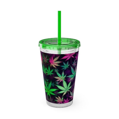 Weed leaf symbol Tumbler Cup with straw