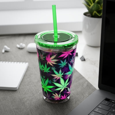 Weed leaf symbol Tumbler Cup with straw