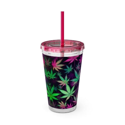 Weed leaf symbol Tumbler Cup with straw