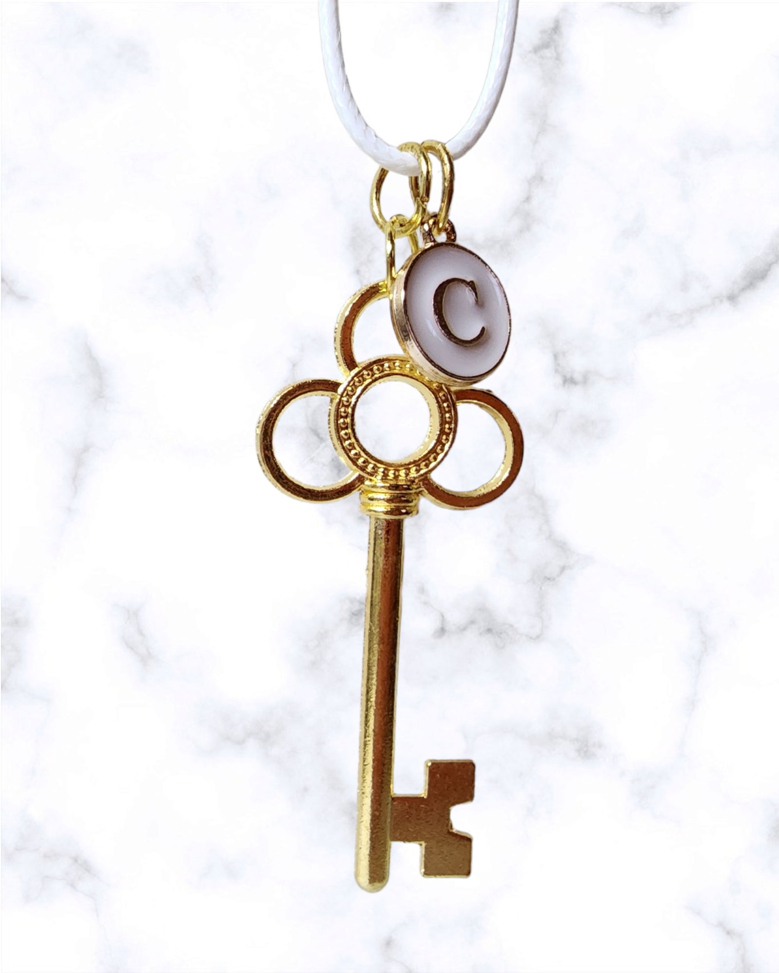 Gold club key necklace with letter