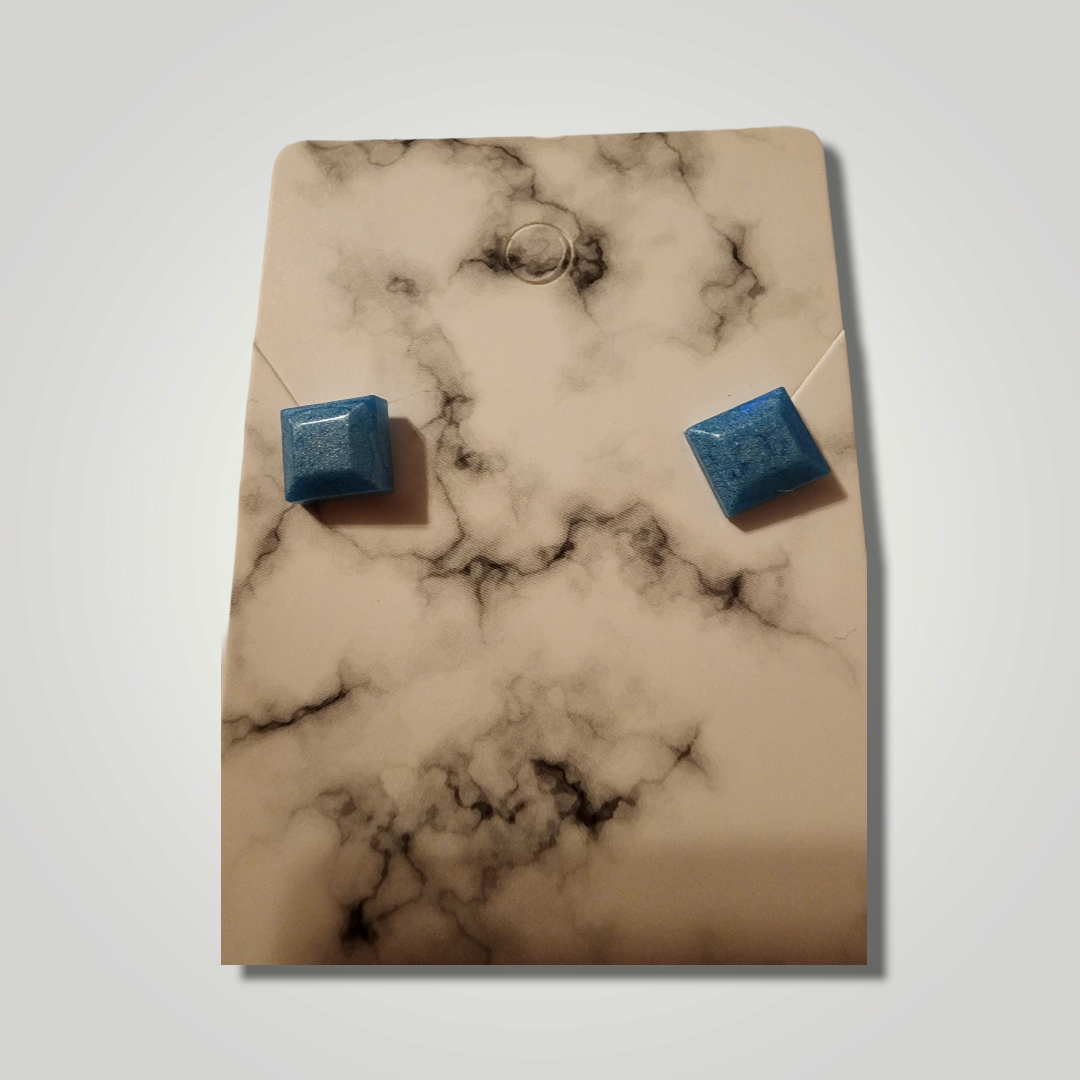 Blue square earrings