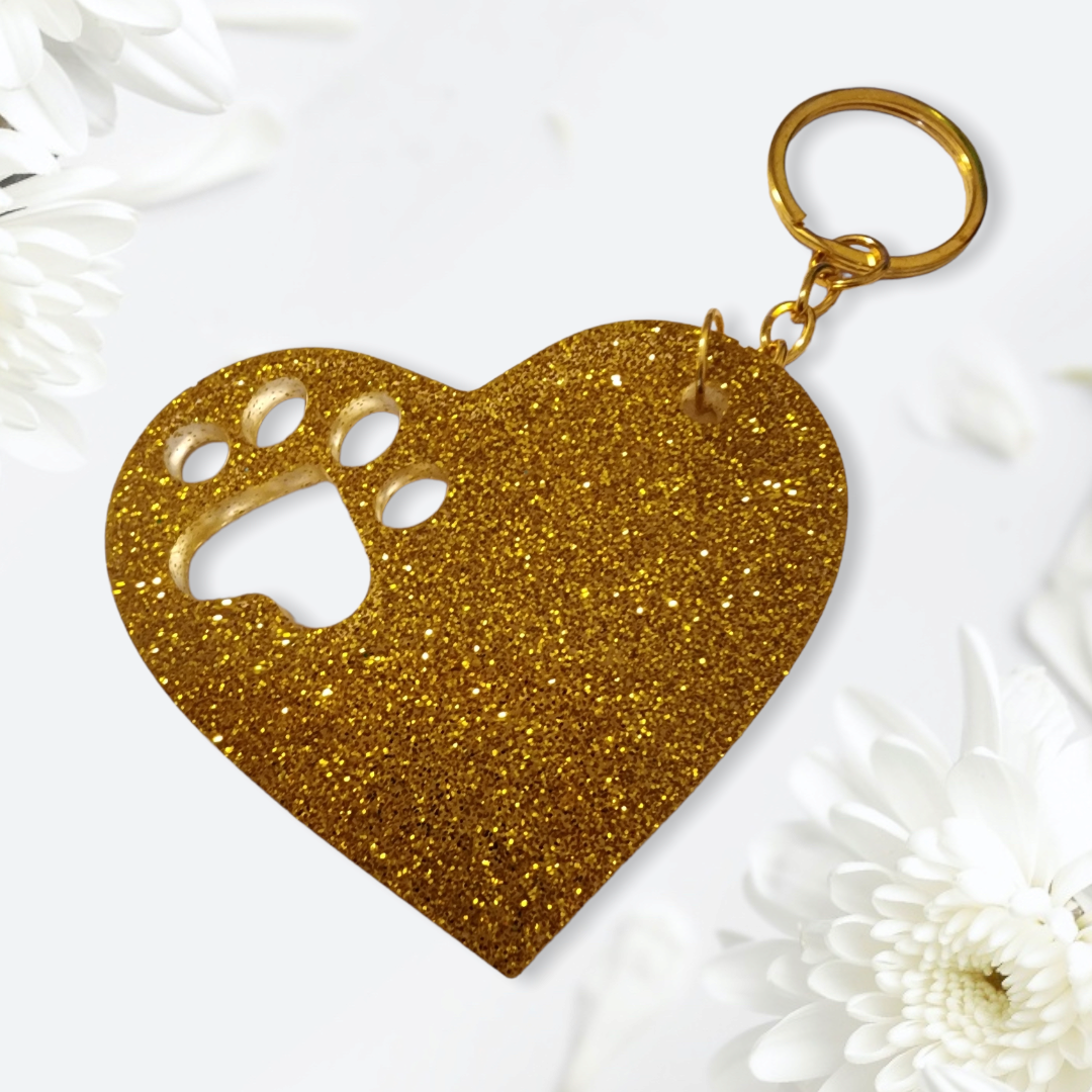 Gold cat/dog heart keychain