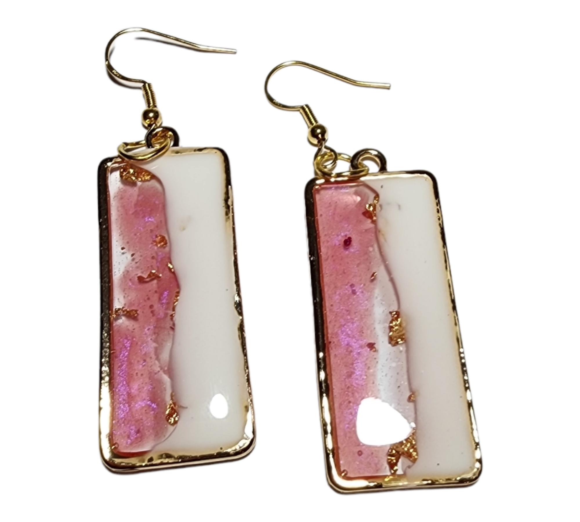 Long pink and white earrings