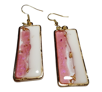 Long pink and white earrings