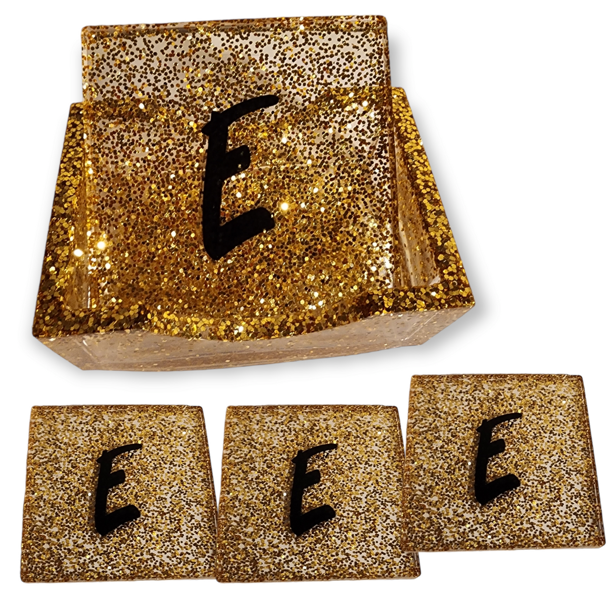 Gold sparkle square coaster set!