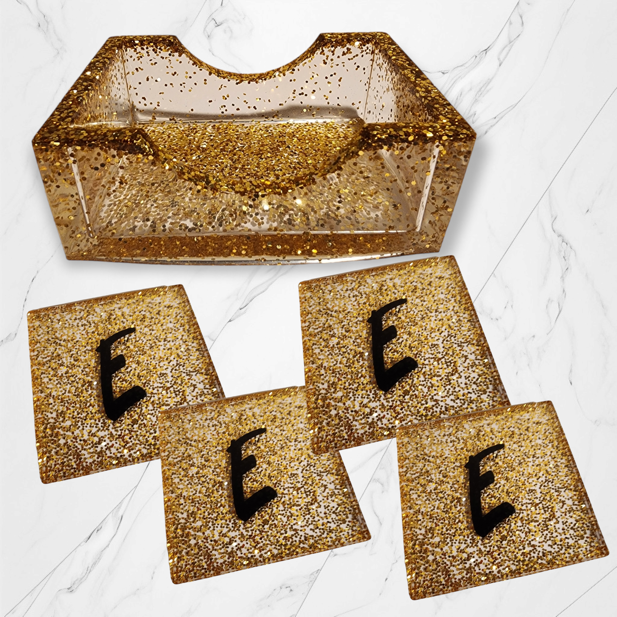 Gold sparkle square coaster set!