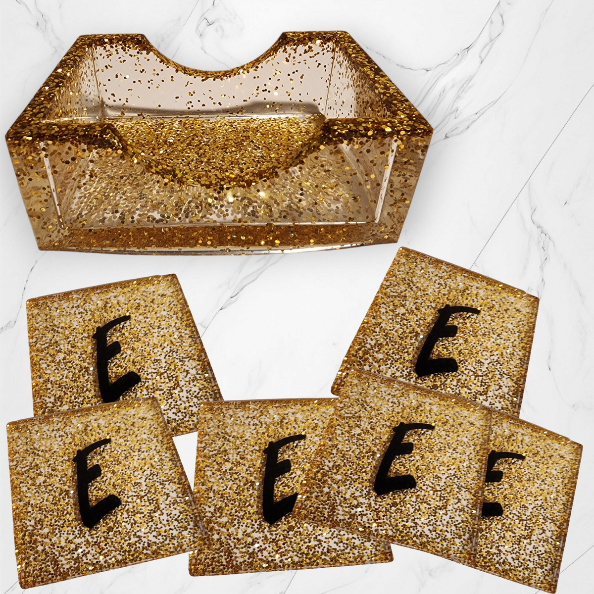 Gold sparkle square coaster set!