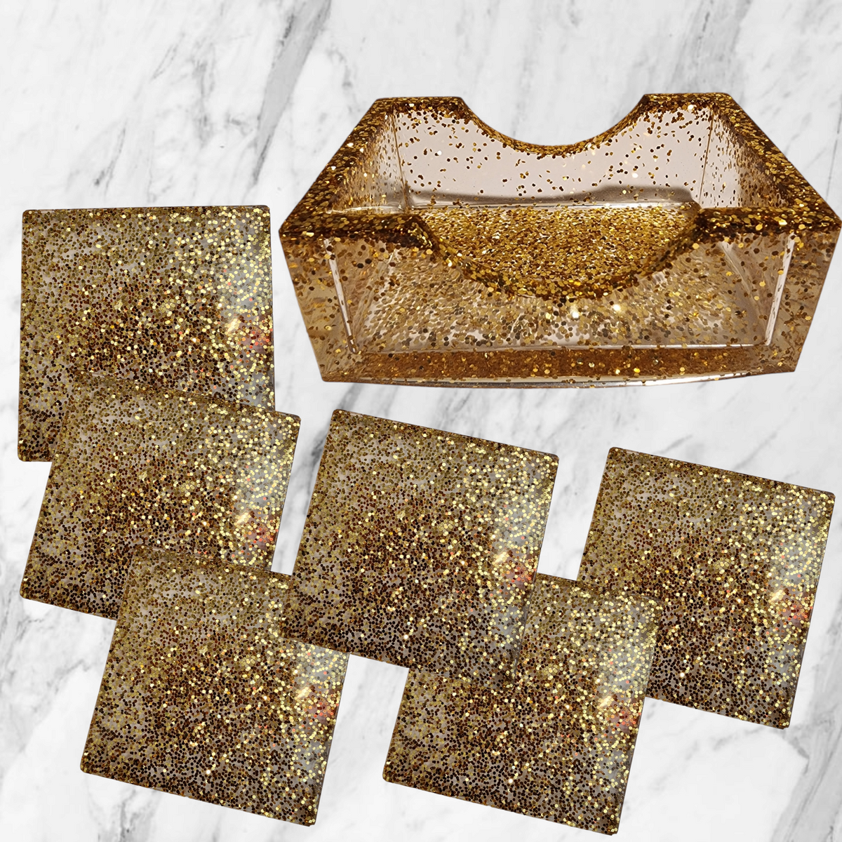 Gold sparkle square coaster set!