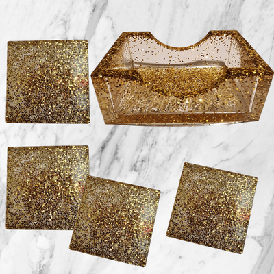 Gold sparkle square coaster set!